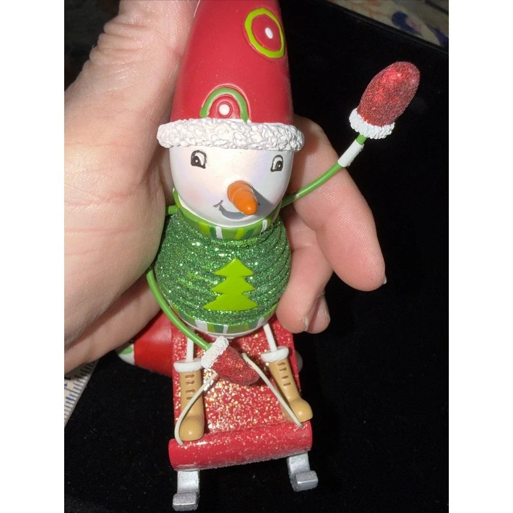 2 Vintage Santa Christmas Ornaments ‎ Decorations Stocking Sled Resin. 5585